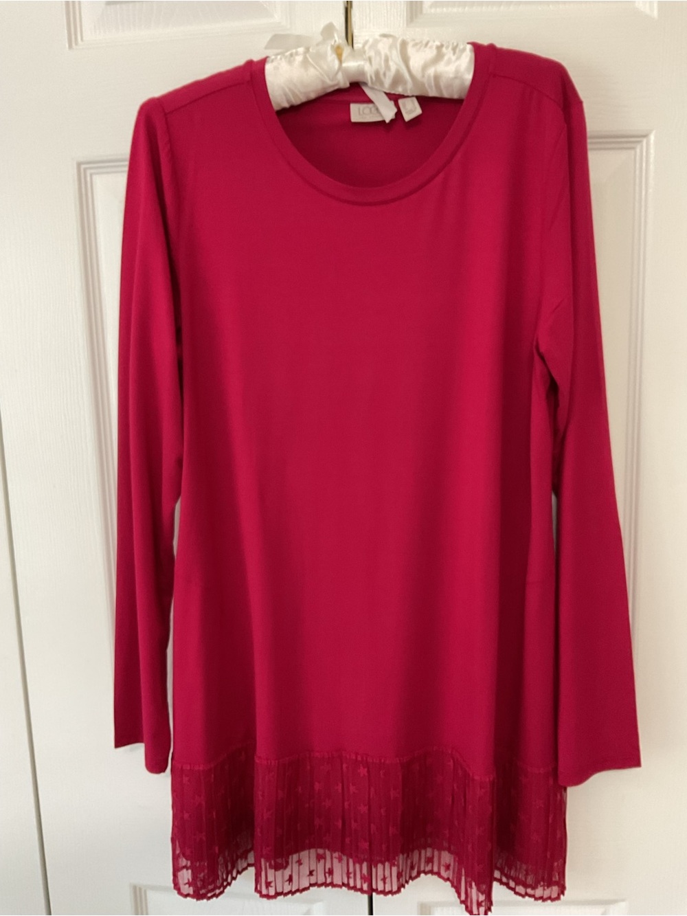 Logo Women's Red Long-Sleeve Tunic Top with Lace Hem